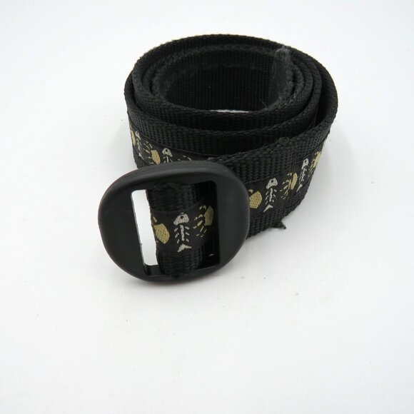 Timberland Belt Mens Black Nylon Webbing Fish Skeleton Print Buckle Made USA - Picture 1 of 8